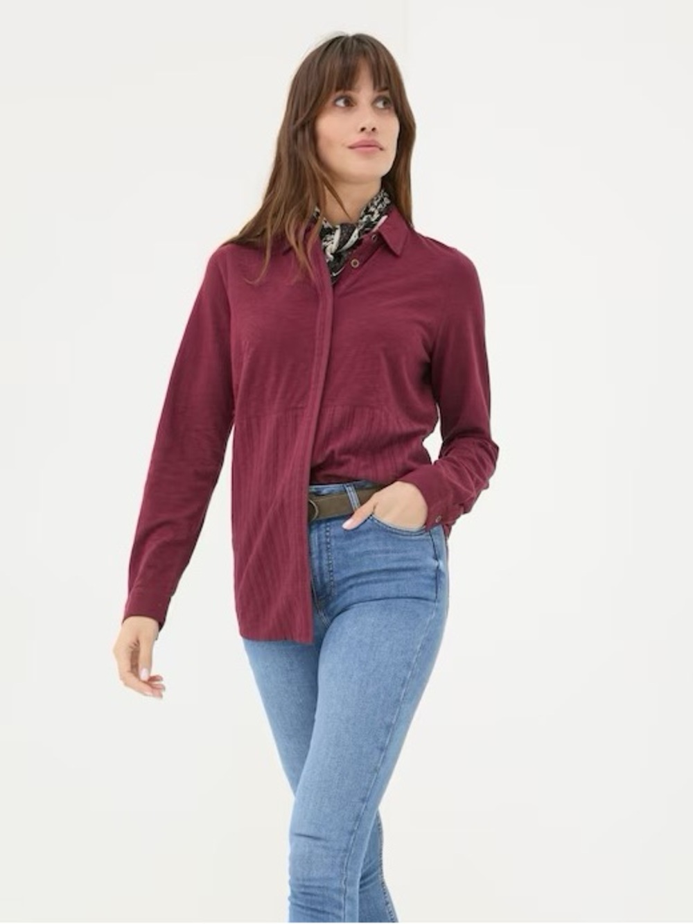 NWT Fat Face Sammy Shirt Tunic Textured Cotton Button Down Dark Red Size 6